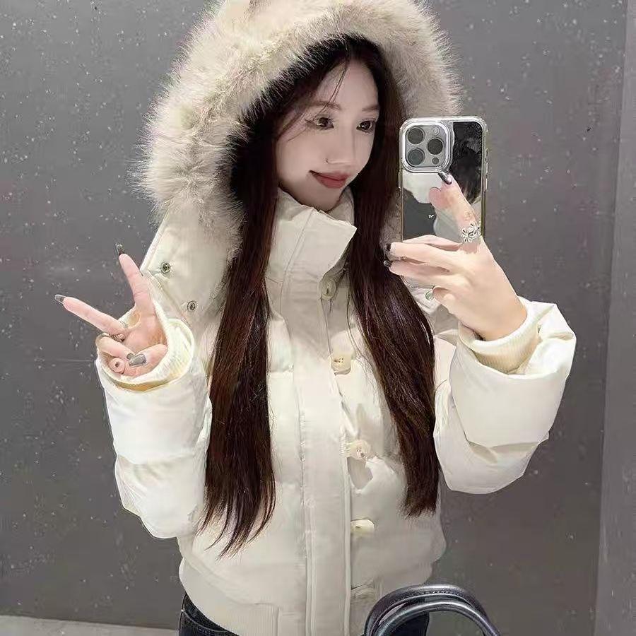 Women Puffy Parkas Winter Warm Casual Preppy Style Cute Cotton Coat Korean Fashion Long Sleeve Faux Fox Hooded Jacket