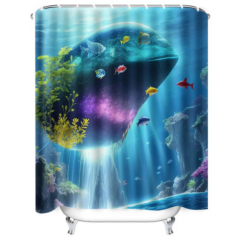 Underwater World Shower Curtain: Whimsical Ocean Scene With Fish And Coral Waterproof Fabric For Bathroom Decor (Large Size)