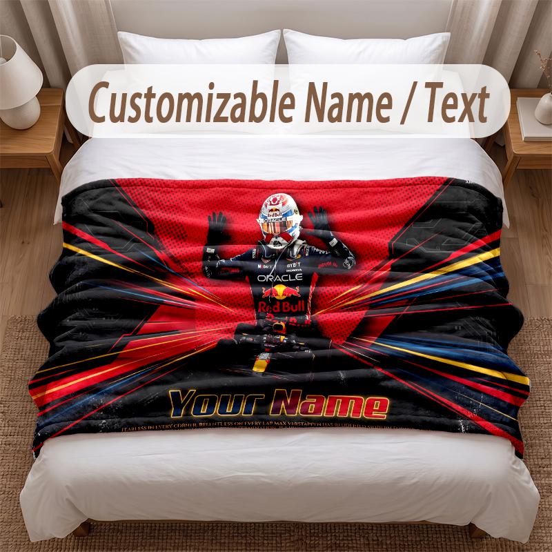 Couverture Flanelle Imprimée Max Verstappen Texte Personnalisé Douce Chaude Jeté Pour Chambre à Coucher Cadeau de Fête