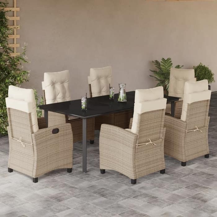 VidaXL 7-Piece Garden Dining Set with Cushions, Table and Chairs with Adjustable Backrest, Outdoor Furniture, 3212818