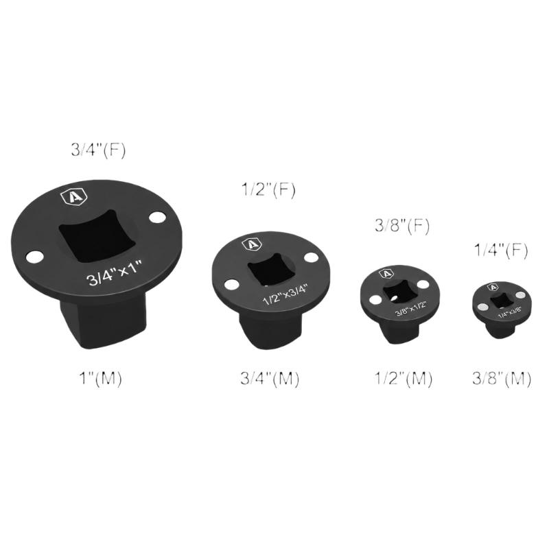 Low Impact Socket Adapter Set, 4 Piece Metal Square Size Change Kit with Detent Ball Locking for Vehicle Repair, Garage Service and Daily Maintenance