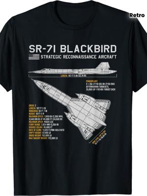 SR71 Blackbird Spyplane TShirt Retro Aviation Design with Detailed Aircraft Specs Print 100 Cotton Machine Crew Neck Tee