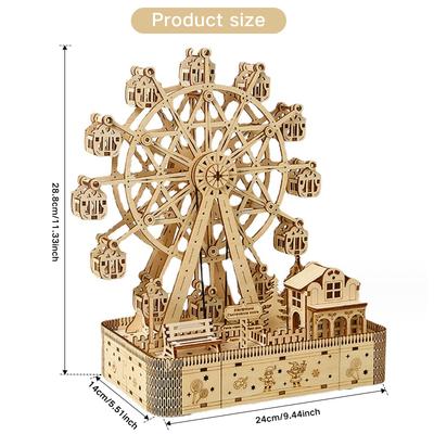 3D Ferris Wheel Puzzles Creative DIY Wooden Puzzle Ferris Wheel Crafts Music Wooden Ferris Wheel Model for Home Decorative Gifts