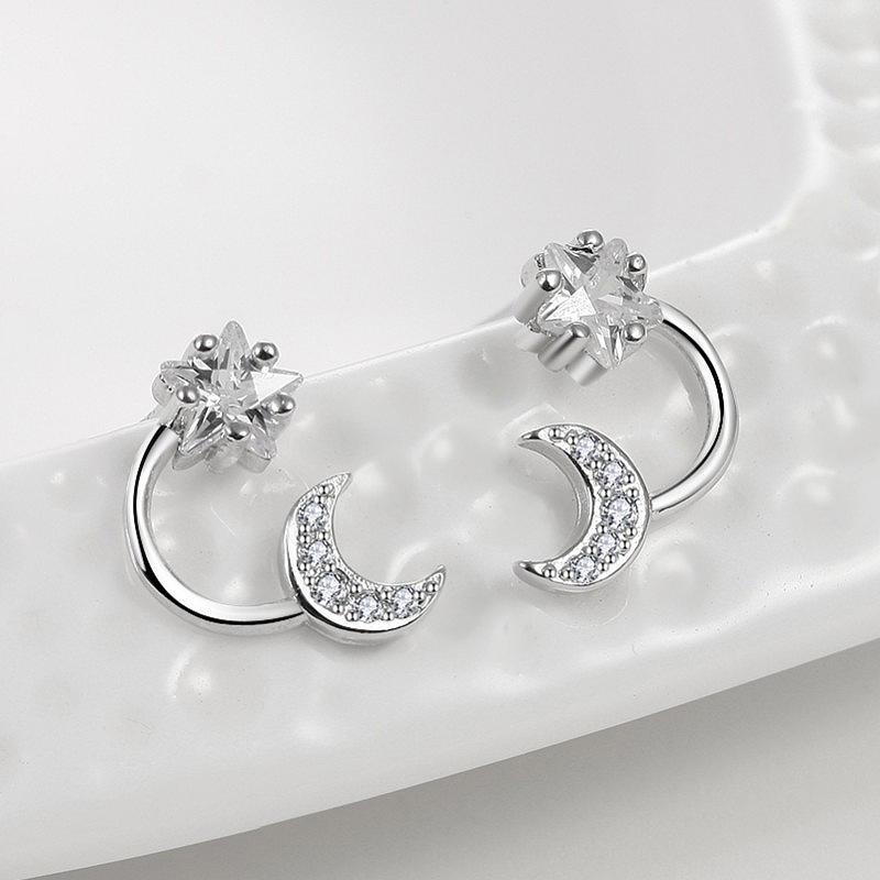 

HuiSept 925 Silver Earrings Star Moon Shaped Ruby Zircon Gemstones Jewelry Stud Earrings Ornaments for Women Wedding Wholesale белый