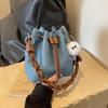Drawstring Small Bag Women's Shoulder Messenger Bag 2025 Spring New Versatile Ins Foreign Denim Bucket Bag Tide