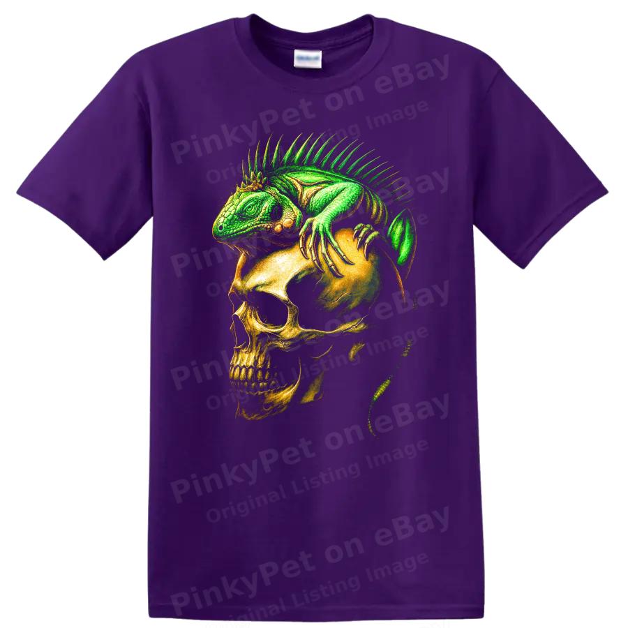 Iguana Skull T Shirt Green Reptile Skeleton Gothic Horror Graphic Art Cool Tee