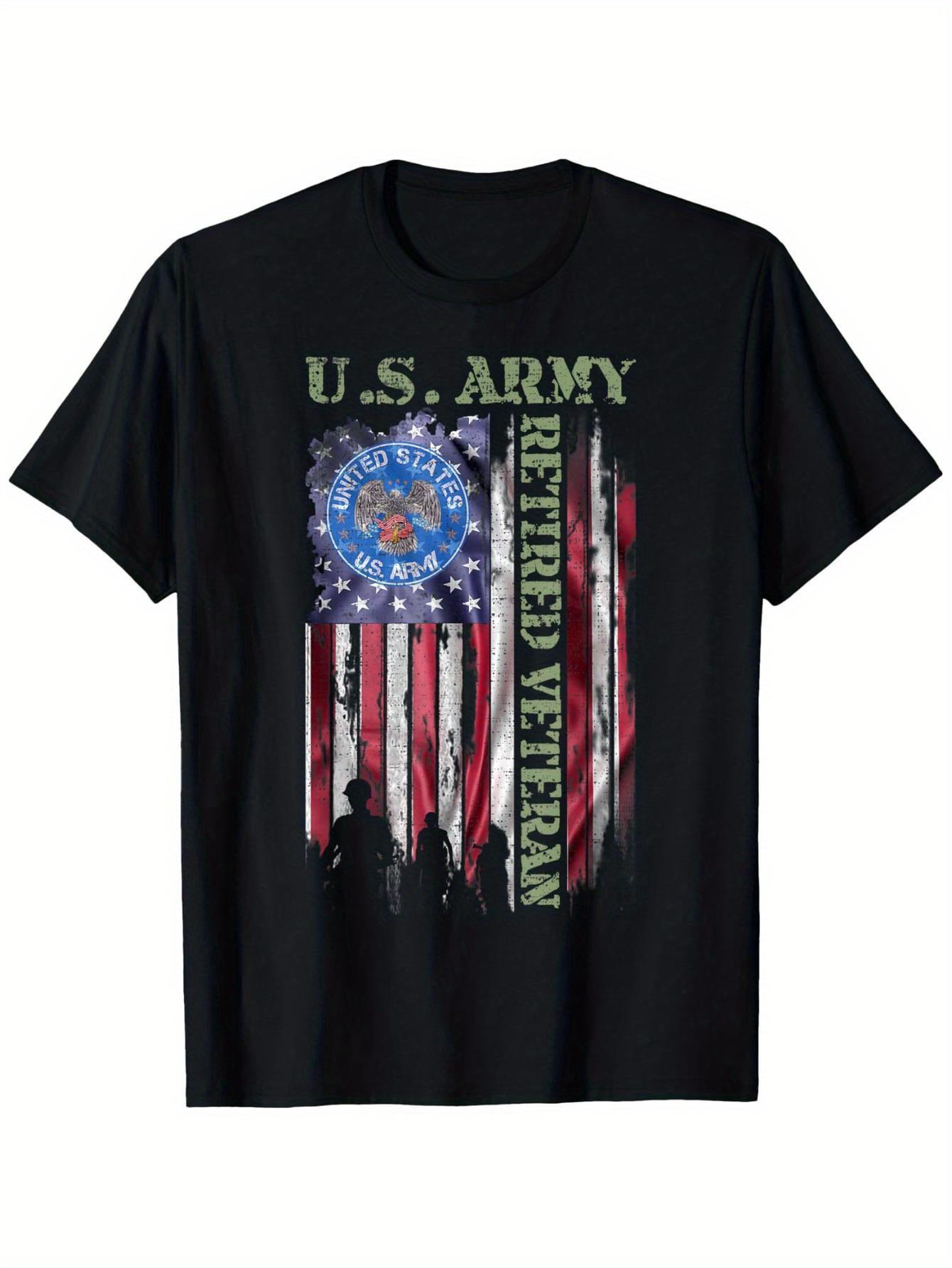Vintage American Flag & Army Veteran T-shirt - 100% Cotton Crew Neck Short Sleeve Tee with Patriotic Design XXXXL