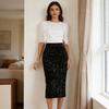 Women Skirt High Waist Solid Color Sequin Decoration Slimming Leg Shape Midi Skirt Work Party Daily Wear