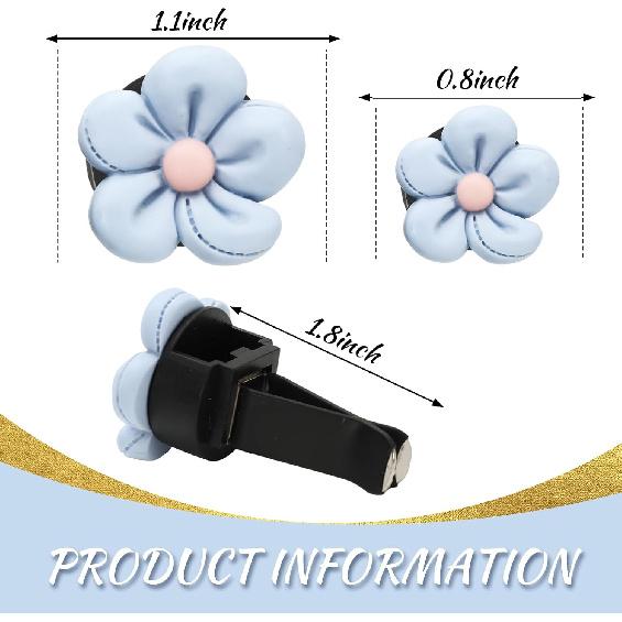 JarThenaAMCS 6Pcs Daisy Floral Car Air Vent Clip Blue Flower Car Air Conditioner Outlet Decoration Cute Resin Interior Charm Ornament For Auto