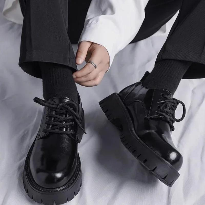Men's Leather Brogue Shoes Round Toe Lace Up High Quality Fashion Footwear Offer Male Casual Shoe Common Free Delivery Shipping