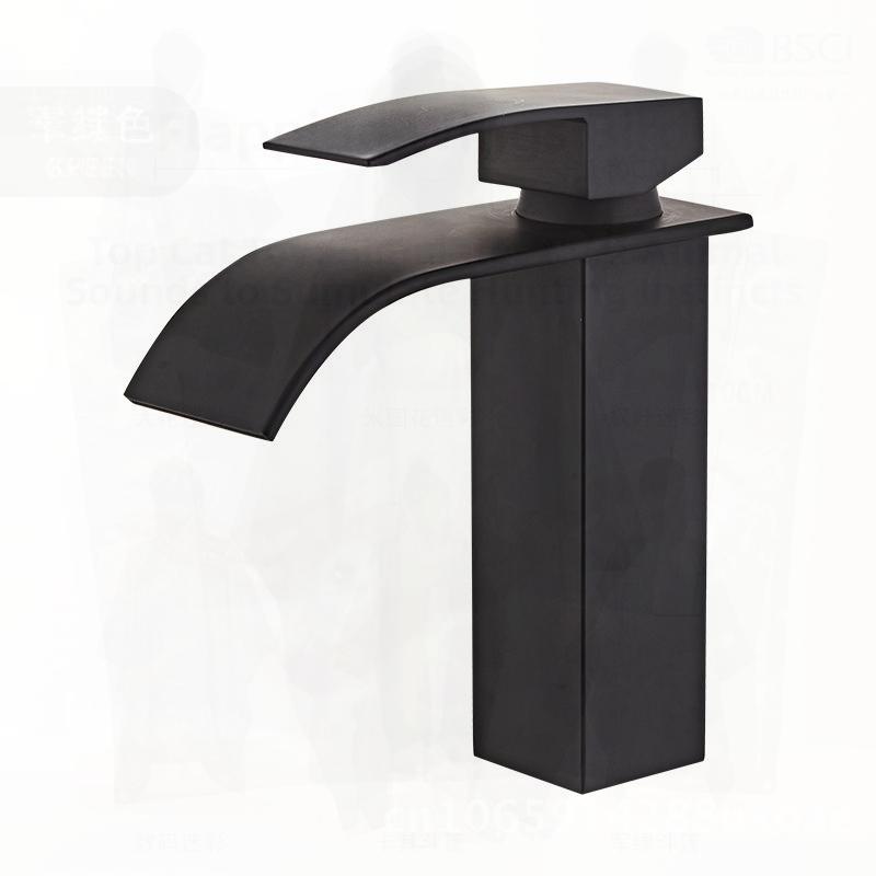 Black Copper Core Waterfall Faucet for Wash Basin Bathroom Toilet Modern Stainless Steel Hot And Cold Mixed Basin Tap