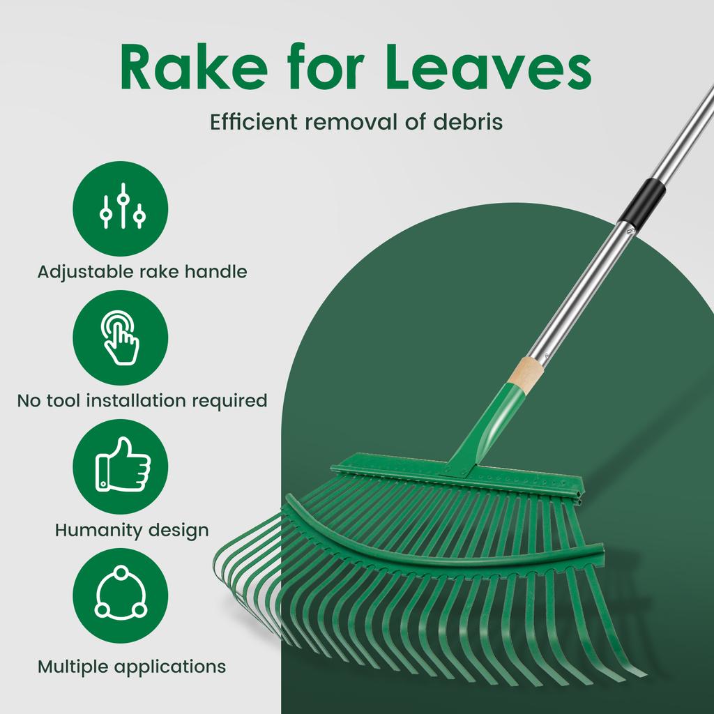 Telescopic Metal Rake Adjustable Retractable Leaves Rake Gardening Tool for Lawn Yard 18.8 Inch Wide Shrub Rake Tool for Leaves