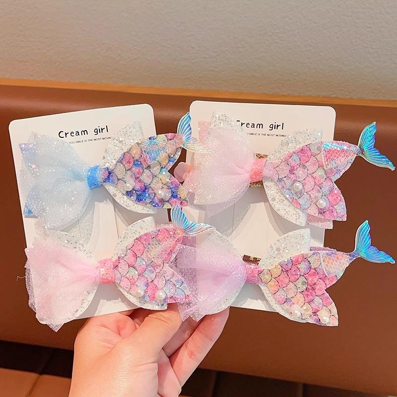 2Pcs Children's Fantasy Mermaid Tail Hairpin Baby Bangs Hair Card Girl Princess Headdress Girl Bun Hair Accessories