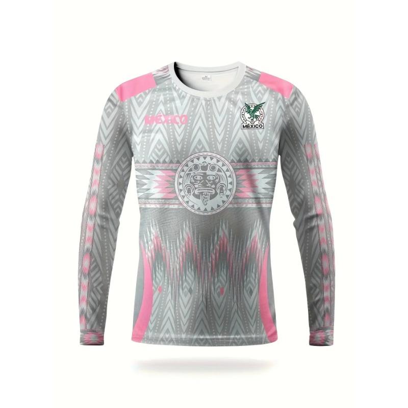 Mexico Aztec Totem Eagle Print Long‑Sleeve T‑Shirt Breathable Polyester Sports Training Tops Unisex