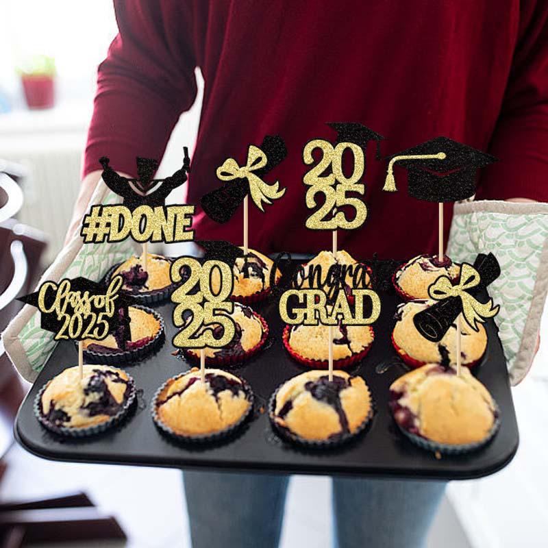 Class Of 2025 Graduation Cupcake Topper - Celebrate Graduation Day With Glitter Congrats Grad Cupcake Picks Decorations