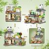 Cute Panda Street View Coffee Shop Mini Building Blocks Creative Building Toys Construction Set Educational Building Toys