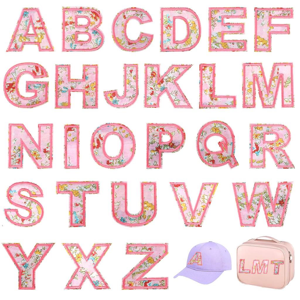 26pcs A-Z English Letter Glitter Pearls Rhinestone Patches Repair Embroidered Sew on Appliques,Patches for DIY Clothes Bags Hats