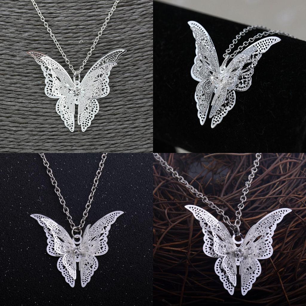 Stylish Alloy Butterfly Pendant Necklace Silver-plated With Dazzling Crystals