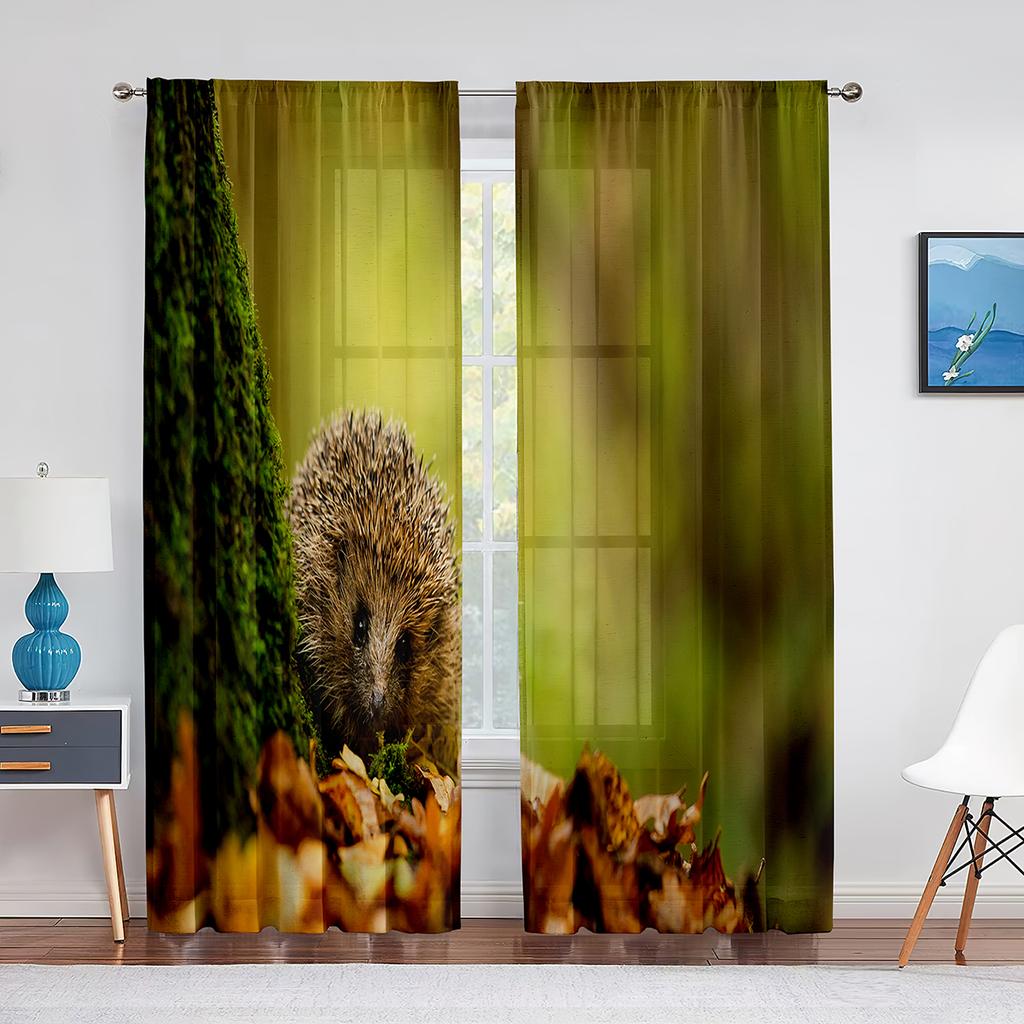 Igel, süße kleine Tier-Tüllvorhänge für Wohnzimmer, Schlafzimmer, Dekor, transparenter Chiffon, durchsichtiger Voile, Fenstervorhang