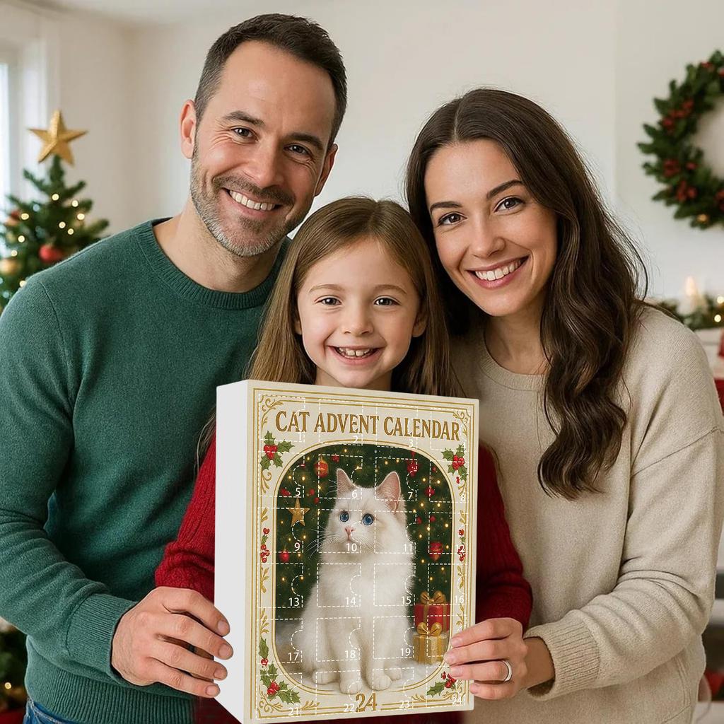 2D 2025 Cat Christmas Countdown Calendar with 24 Pendant 24 Days Christmas Countdown Calendar for Kids Boys Girls Adult Gifts