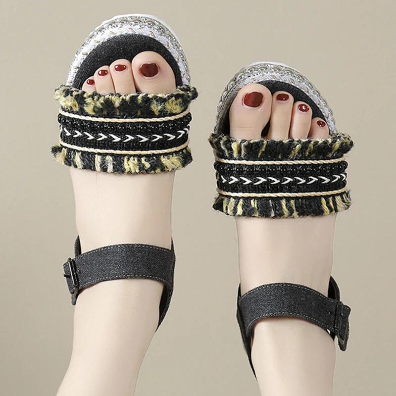 Fashion Women's Sandals Stylish Fringe Design Platform Sandals Summer New Women Shoes Buckle Open Toe Sandal Female Casual Heel Sandals