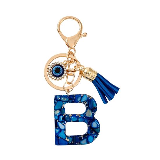 Blue Series Keychain Pendant Initial Letter Key Chain with Eyes Tassel Design