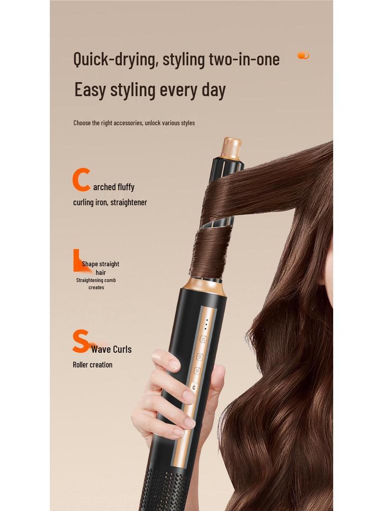 Çok Fonksiyonlu Hızlı Kuruyan Saç Kurutucu ve Maşa – Kabarık Modeller İçin Altı Bir Arada Sıcak Hava Tarağı