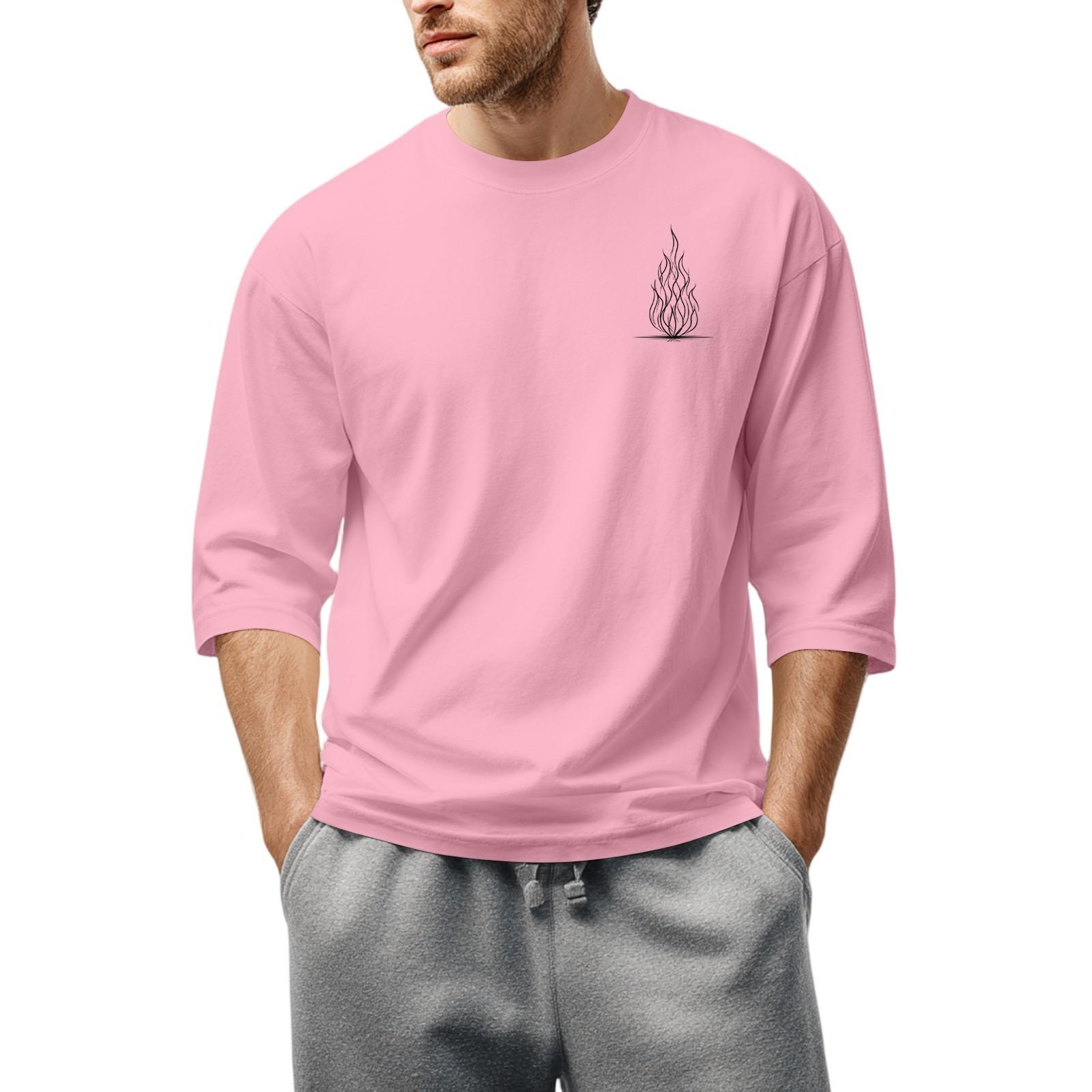 Niubiplus Heren Ronde Hals Driekwart Mouw Top Casual Mode T-shirt M roze