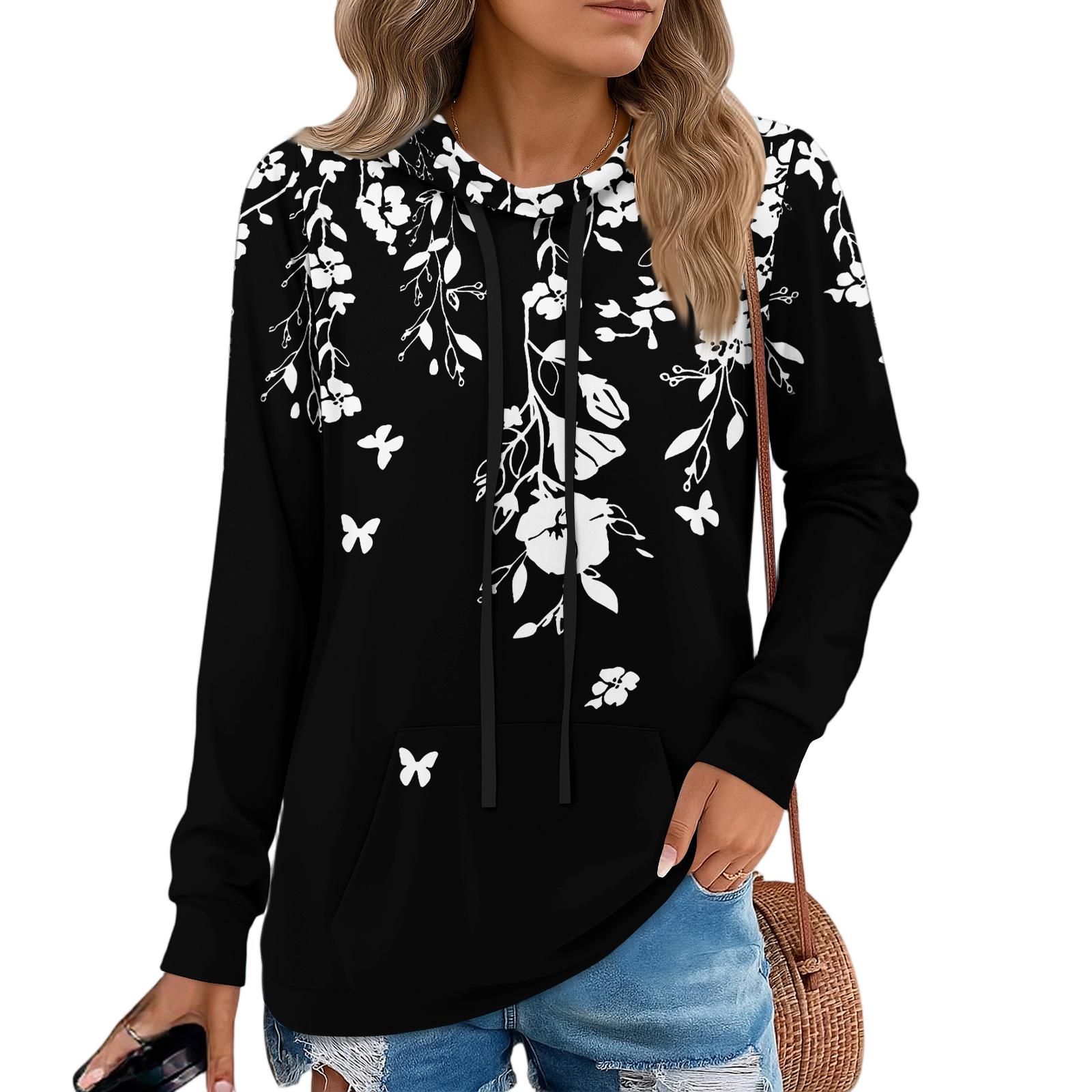 

Жіночі пуловери з капюшоном, модні толстовки з капюшоном для дівчат-підлітків, жіноча туніка на осінь L чорний