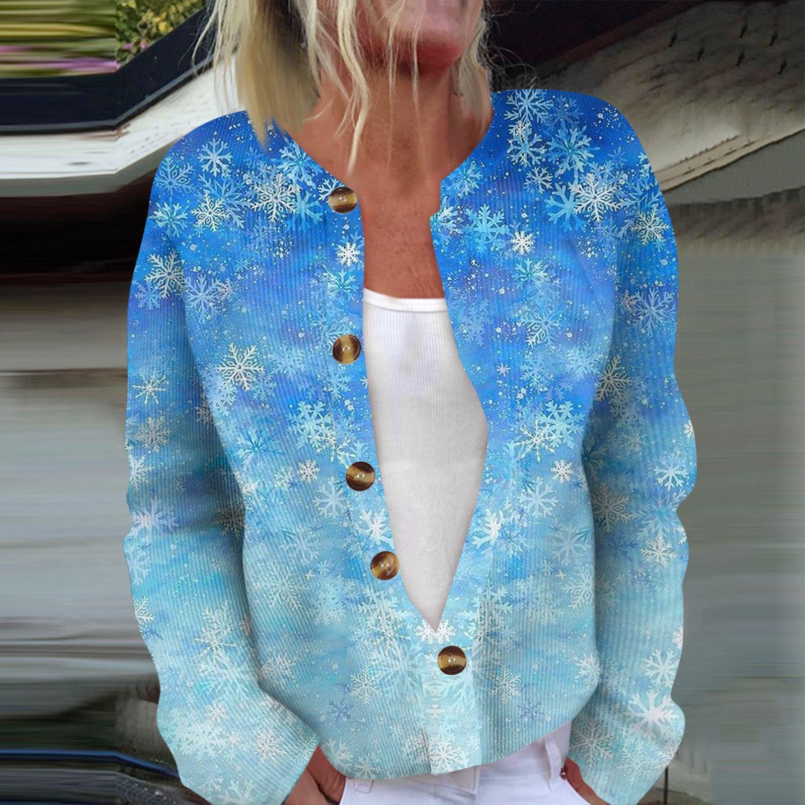 

Женская мода с длинным рукавом, рождественский принт «Снеговик-снежинка», куртка, кардиган XL