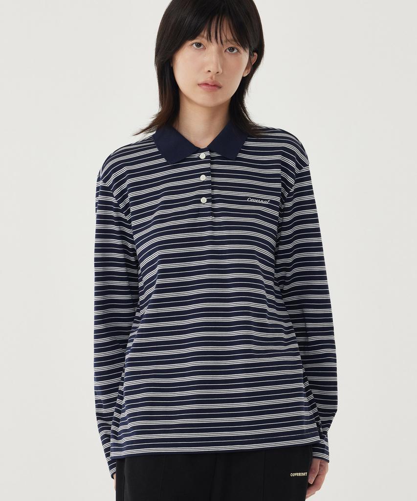 COVERNAT WOMAN Striped Collared Rugby Tee Ivory