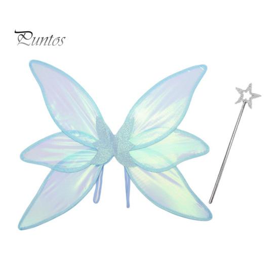 1 sett Fairy Wings Fargerikt garn Vakre alveprinsessevinger med stjernepinne til julefotograferingsfester Rekvisitter