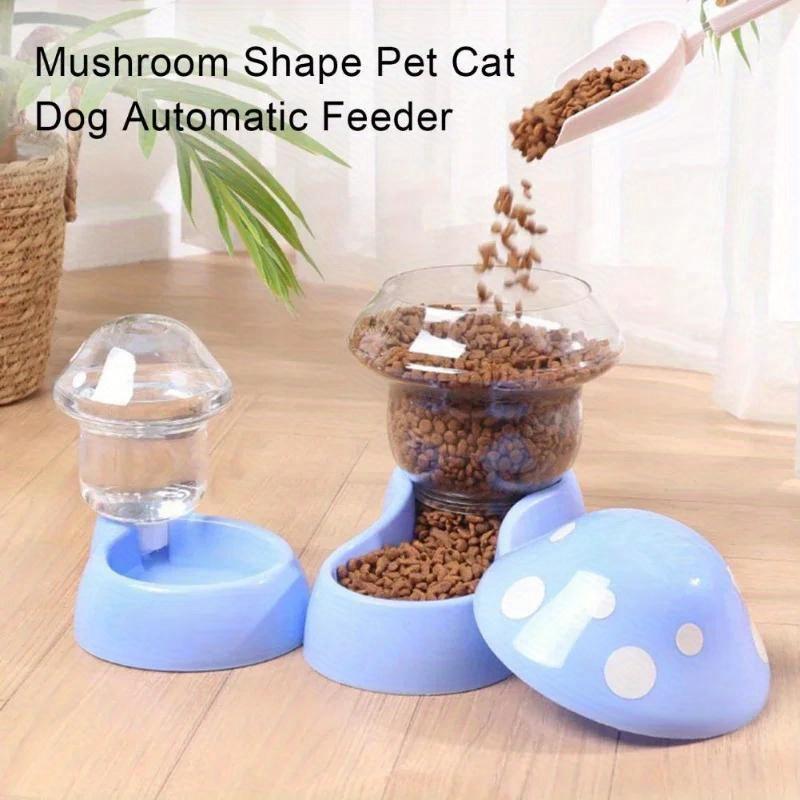 

Cat Pet Automatic Feeder Water Dispenser Cute Mushroom Large Capacity Food Container Pet Bowl Water Storage Device supplies Blue water