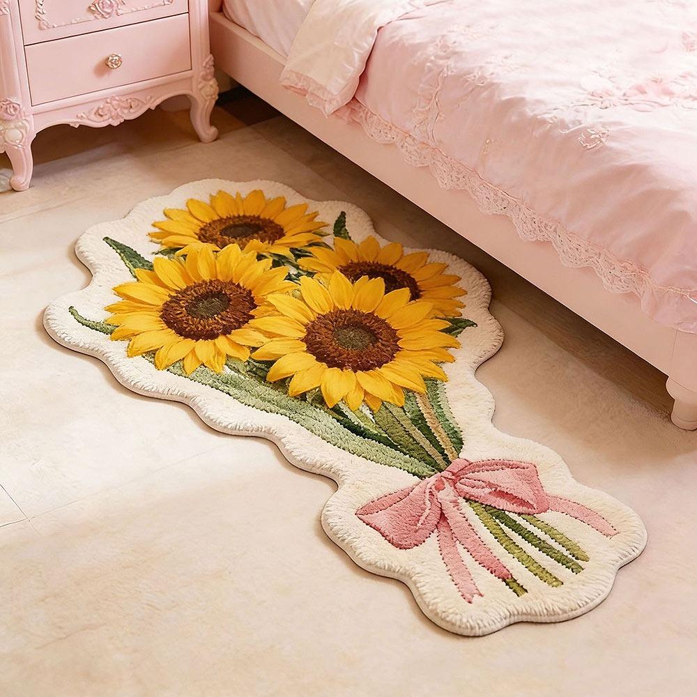 Useful Flower Shape Fluffy Soft Carpets Bow Design Comfortable Irregular Bedside Rug Colorful Decorative Rug Bedroom