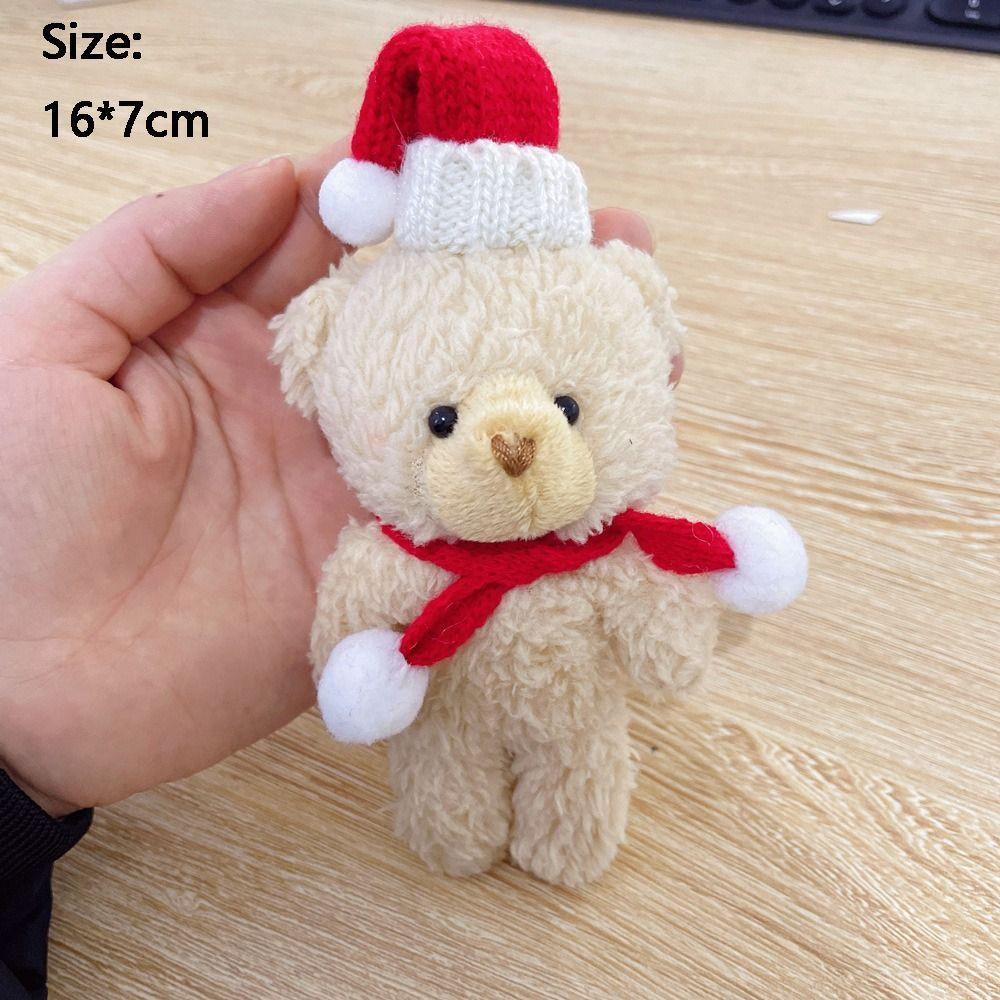 Brown White Christmas Bear Pendant Couple Hat Bear Handheld DIY Bear Cute Curly Bear  Bag Pendant