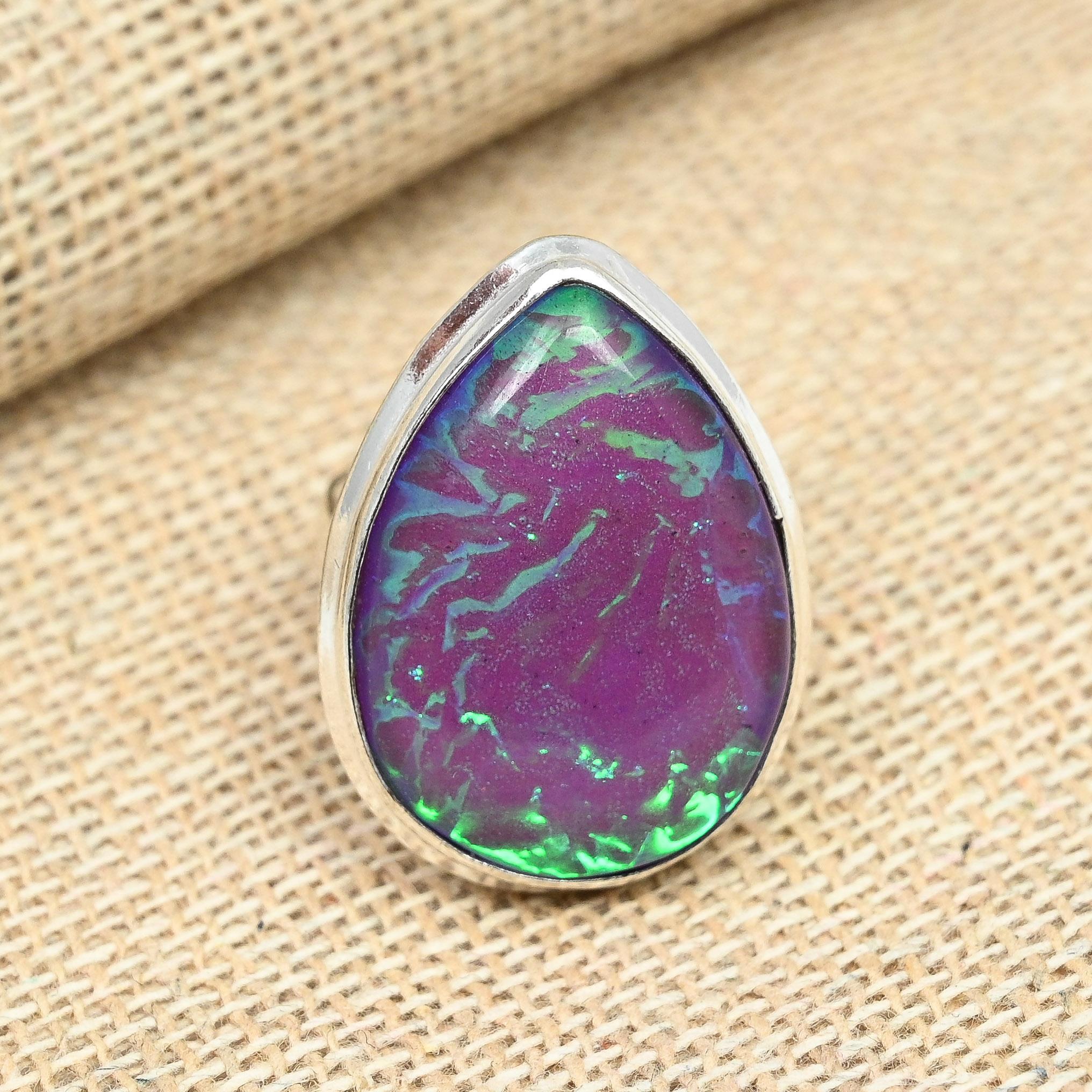 

Фиолетовый австралийский тройной опал, драгоценный камень, ювелирные изделия из стерлингового серебра 925 пробы, красивое кольцо ручной работы 12 фиолетовый