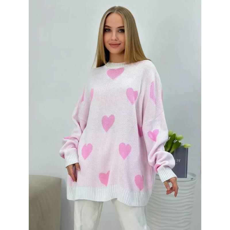 

Женский осенне-зимний новый вязаный свитер с принтом Love , свободный, в стиле кэжуал для работы, с открытыми плечами M