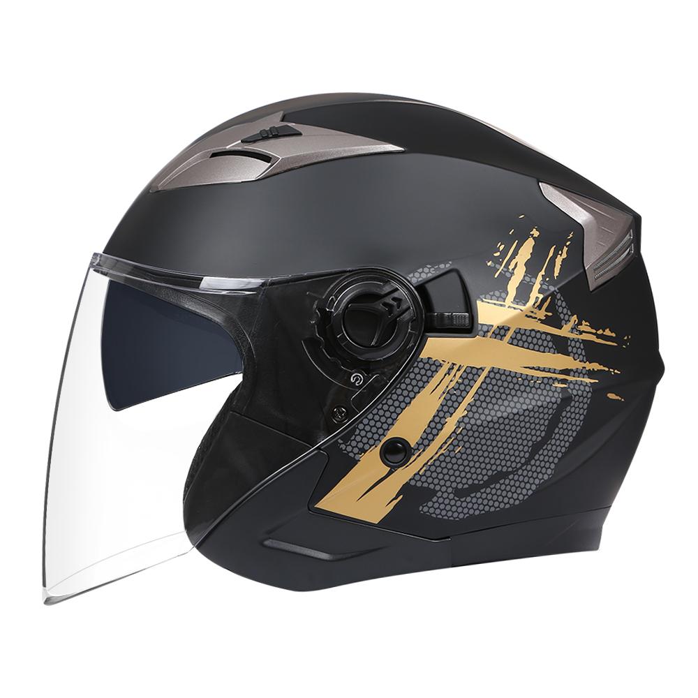 Half Face Helmet Safety Double Buckle Fashion Four Seasons Motorcycle Helmet Moto Men Women Double Lens Capacete De Moto DOT