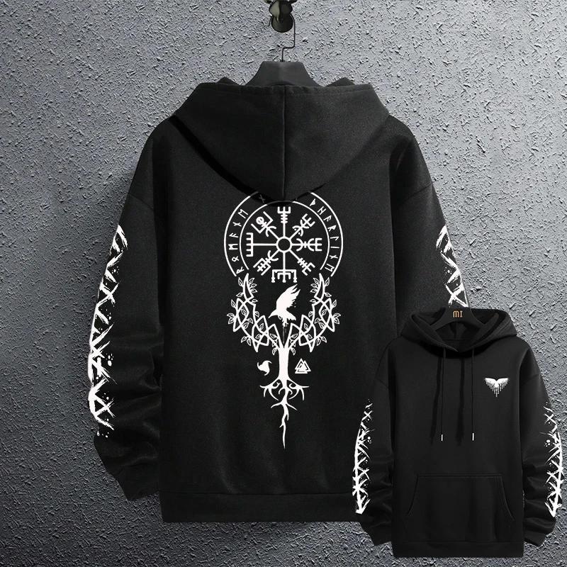 Men's Ancient Raven Print Pullover 2025 Brand New Black Sweatshirts Autumn Winter Male Daily Casual Sporty Jogging Hoodie