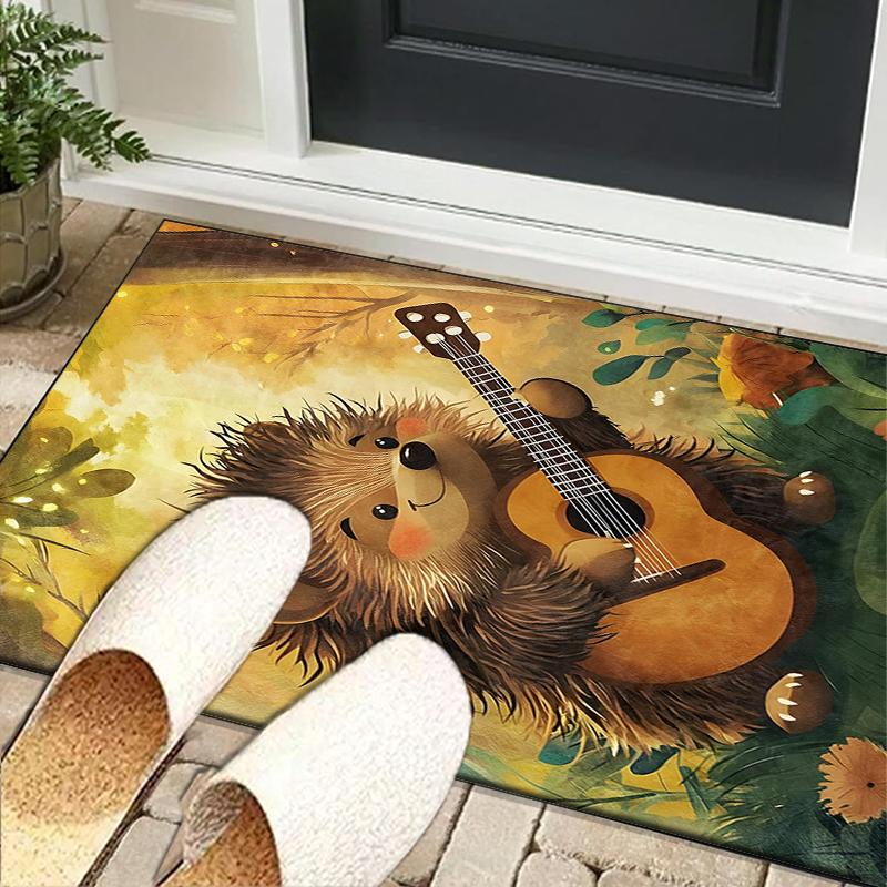 Autumnal Hedgehog Family Office Rug Chair Mat, Entryway Carpet, Suitable for Front Door, Bedroom, Living Room, Desk, Holiday Gift