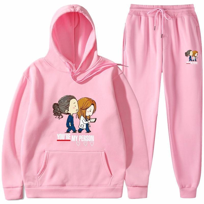 Men Women Hoodie Sweatpants Set Fleece Lined Tracksuit Casual Sportswear Winter