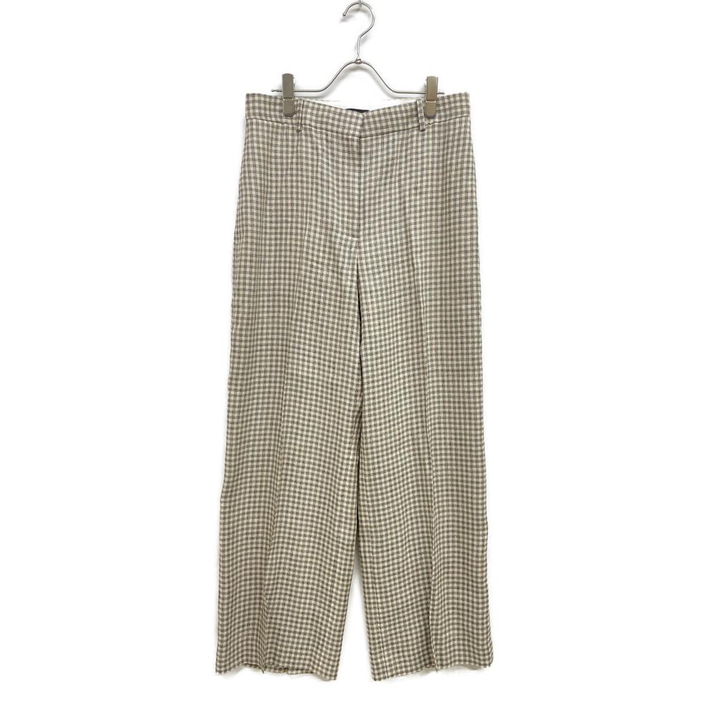 Theory 25Stainless Steel 01-5106411 Cream Linen X Rayon Linear Check Straight Trousers Bottoms 6 Ivory Black CheckUsed