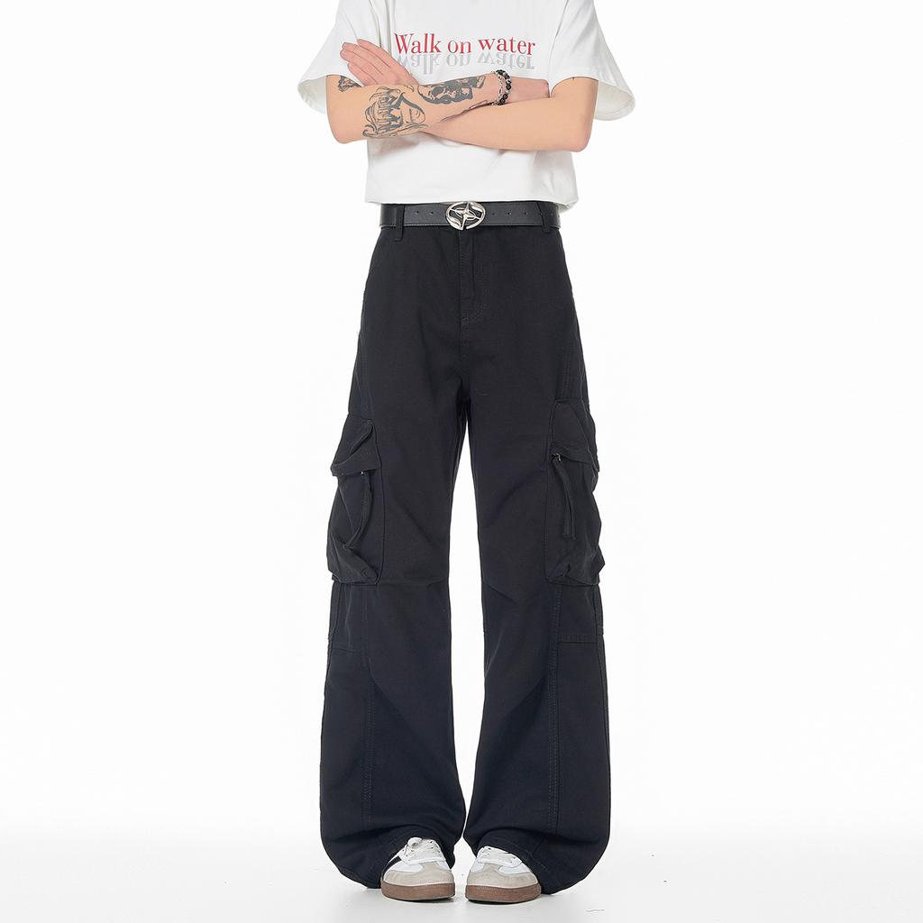 Popular American Retro Overalls Loose Men's and Women's Pure Cotton Three-dimensional Multi-pocket Straight-washed Casual Pants