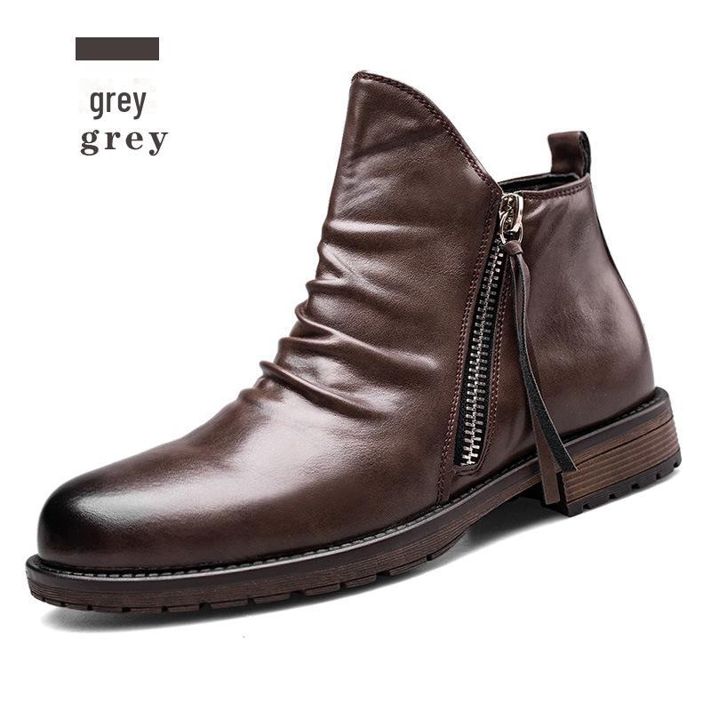 Men's Retro Zipper Pleated Chelsea Boots - New Style Casual Cowboy Design