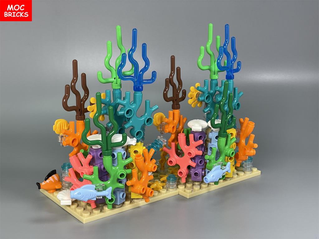MOC Bricks Ocean Animals Sea water plants Seal Starfish Coral Shell Toys For Children Educational Building Blocks Plastic Toys