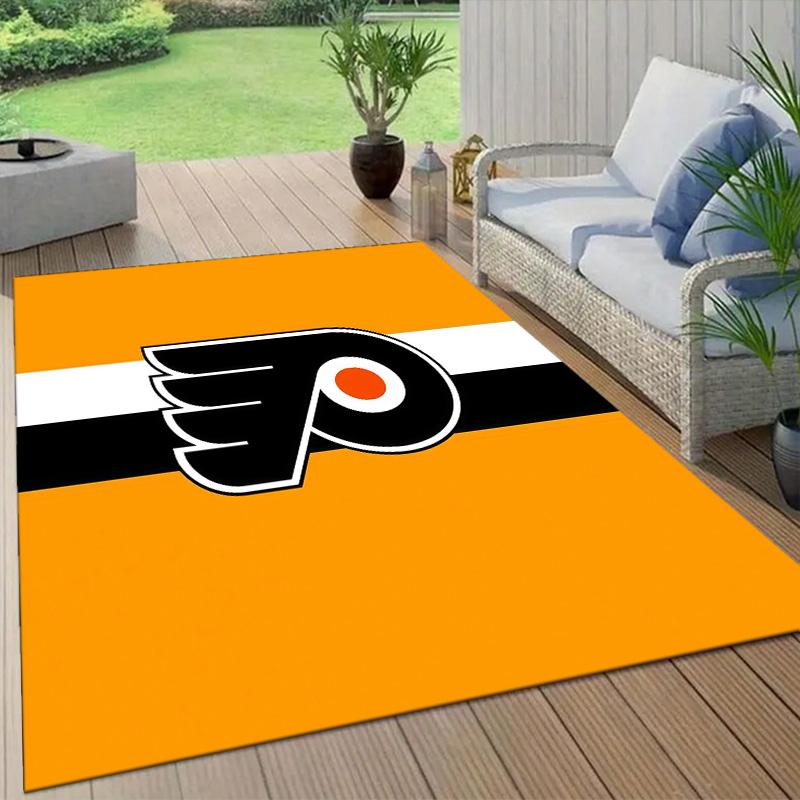 Philadelphia Flyers Flannel Pattern Square Carpet,Area Rug,Carpet Rug for Living Room Bedroom Sofa Playroom Decor,Non-slip Floor Mat