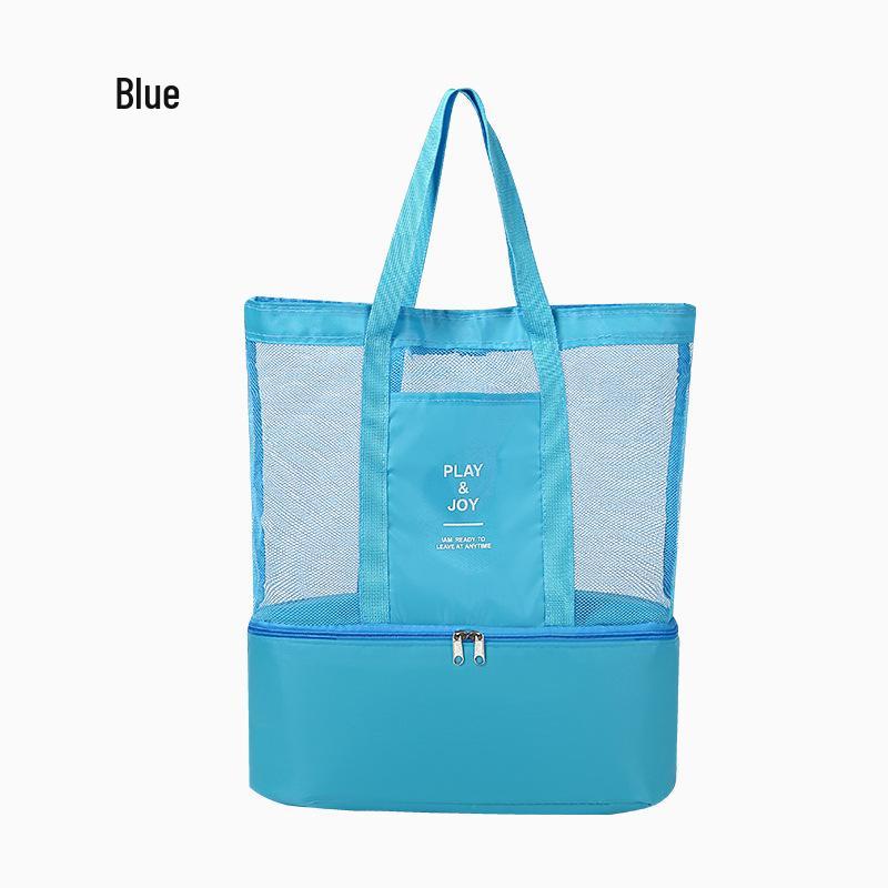 Waterproof Mesh Beach Bag, Large Capacity, Dry/Wet Separation, Double Layer, Portable Picnic Bag, Multifunctional and Simple Design.