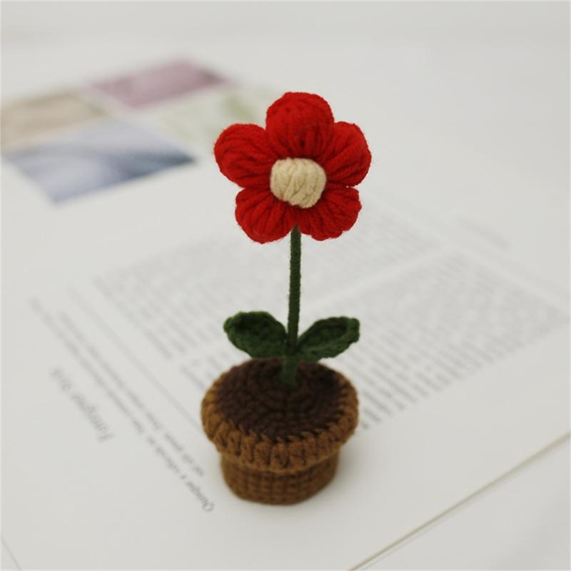 Crochet Heart Shape Flower In Pots Knitted Wool Mini Flower Potted Plant Romantics Ornament for Valentines Day Gift