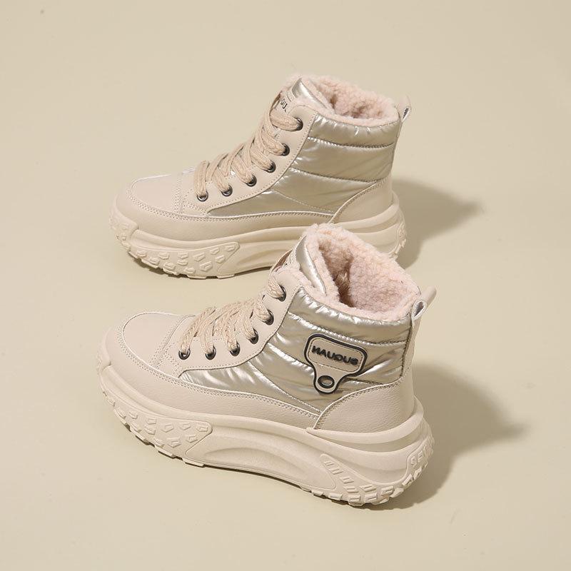 

Высокие большие хлопковые ботинки для женской зимы, новые спортивные кроссовки на толстой подошве, увеличивающие рост, с напуском и утолщенные женские зимние ботинки 35