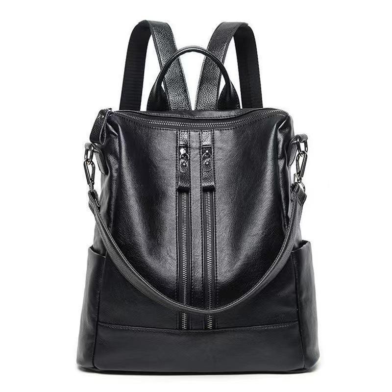 

Женский рюкзак из мягкой коровьей кожи, женская сумка большой вместимости, трехцелевой, простой повседневный дорожный рюкзак чёрный